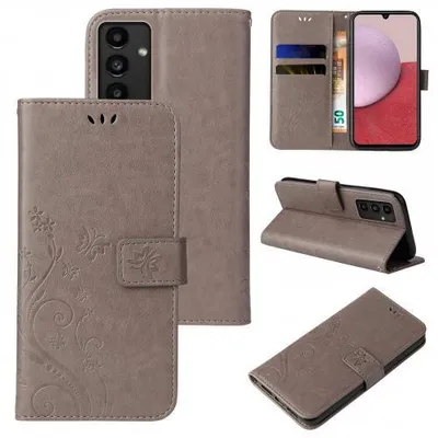 Produktbild von Kunstleder Flip-Hülle Floral für Smartphones - Farbe: Grau - Modellkompatibilität: Für Samsung Galaxy A14 5G