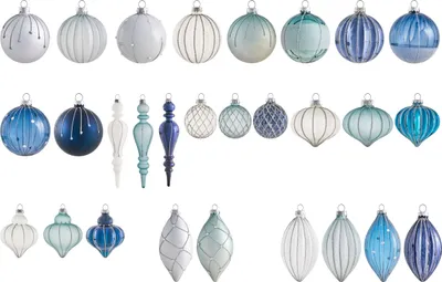 Produktbild von BELIANI Christbaumschmuck 35er Set Blau Glas mit Glitzer Handgemacht Klassischer Baumschmuck Weihnachtskugel Christbaumkugel Glaskugel