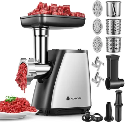 Image de Moulin à viande électrique - 4 en 1 : moulin à viande, remplisseur à saucisses - 2800W - acier inoxydable