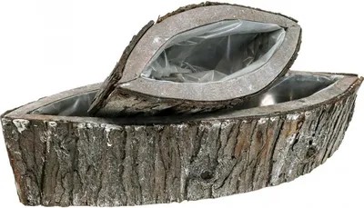 Produktbild von Holz Pflanzschale Jardiniere Natur-Look Baumrinde Deko-Übertopf 2er Set für Innen & Außen