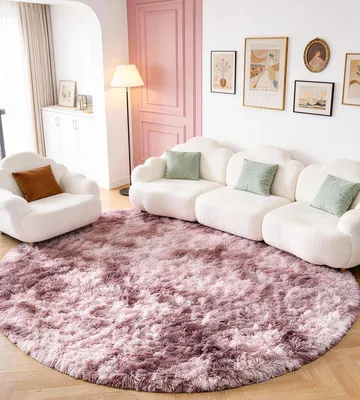 Image de Tapis rond, diamètre 120 cm - Tapis à poils longs - Lavable - Antidérapant - Doux - Rose