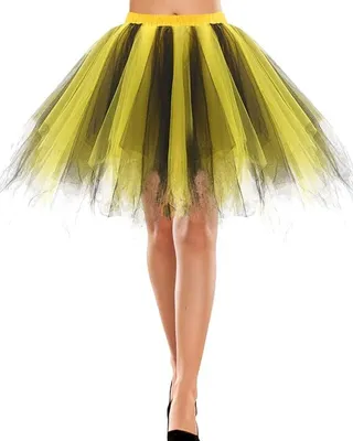 Produktbild von Retro Tutu Tüllrock Petticoat 50er Vintage Ballett Bausch Tanzkleid, Kurz Prom Kleid, Gelb+Schwarz