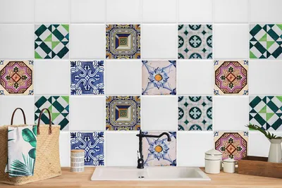 Produktbild von 24 Stück Laminierter Klebefolienset Wandfliesen für Küche Bad Selbstklebende Moderne Nachbildung 15 x 15 cm