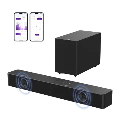 Imagen del producto de Barra de sonido ULTIMEA de 2.1 canales con subwoofer inalámbrico, 240 W de potencia máxima, tecnología VoiceMX y BassMX, control mediante aplicación, HDMI, Bluetooth® 6.0, modelo Poseidon R3T