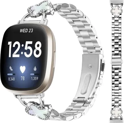Produktbild von INF Elegantes silbernes Kleeblatt Edelstahl Uhrenarmband für Fitbit Versa
