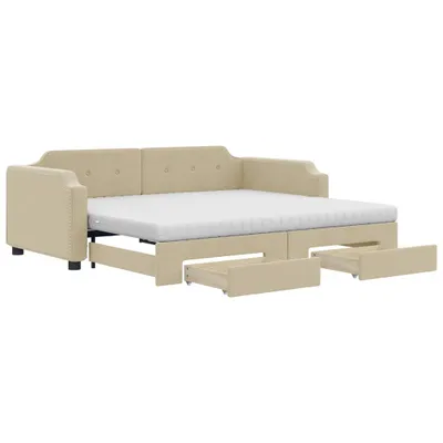 Produktbild von vidaXL Tagesbett Ausziehbar mit Schubladen Creme 90x200 cm Stoff