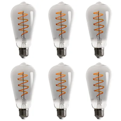 Produktbild von 6 x LED Spiral Filament Leuchtmittel ST64 Edison 5W E27 Rauchglas 100lm extra warmweiß 1800K DIMMBAR