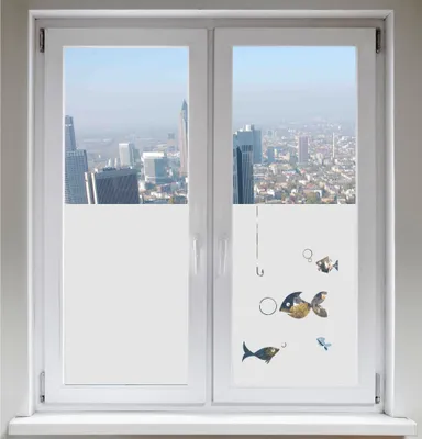 Produktbild von INDIGOS UG Glasdekorfolie Sonnenschutz Sichtschutzfolie Fensterbild Fische satiniert blickdicht - 1200mm Breite x 500mm Höhe