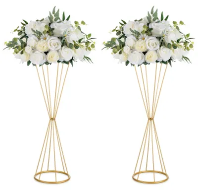 Immagine prodotto di Centrotavola per il venticinquesimo anniversario di matrimonio: Set di 2 vasi a forma di tromba di fiori in metallo
