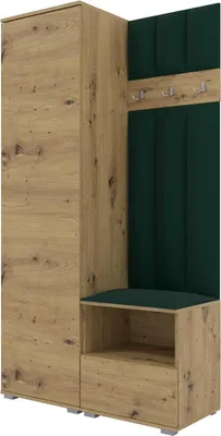 Produktbild von Garderoben-Set Nela I LUX, gepolsterte Garderobe 100 cm mit Sitzbank, Wandpaneelen und Stauraum (Farbe: Artisan Eiche + Trinity 28)