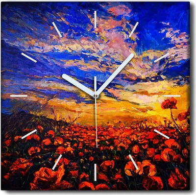 Produktbild von Coloray Uhr auf Leinwand 30x30 cm Wand Uhr Dekoration Wohnzimmer Segeltuch weiße Zeiger -Landschaftshimmel Wiese.