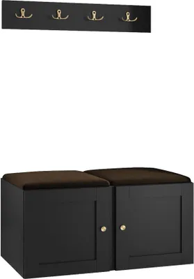 Produktbild von MIRJAN24 Garderoben-Set Orion Ramiro VI, Schuhschrank, Kleiderhakenbrett, 2x Sitzpaneel 42x42, Metallgriffe, 4 Kleiderhaken (Farbe: Schwarz, Manila 04)