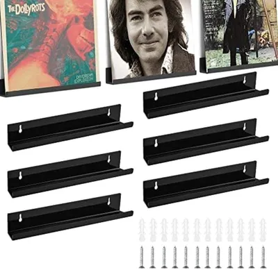 Produktbild von PromoHome® Wandregal für Schallplatten – 6 transparente Plattenhalter mit Wandmontage, 30x4x4 cm, Schwarz