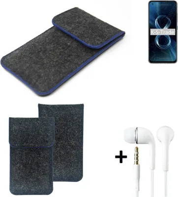 Produktbild von K-S-Trade Handy Schutz Hülle kompatibel mit Asus Zenfone 8 Schutzhülle Handyhülle Filztasche Pouch Tasche Case Sleeve Filzhülle dunkelgrau, blauer