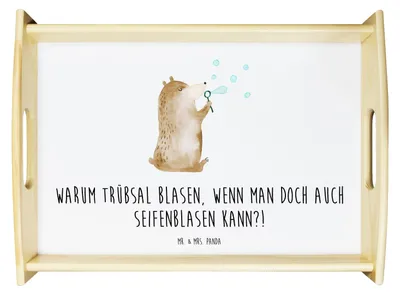 Produktbild von Mr. & Mrs. Panda Serviertablett Bär Seifenblasen - Weiß - Geschenk, Servier Tablett, Lustig Sein Glücklich Traurig Happy, Servierplatte Holz, Teddy, aus, Holztablett