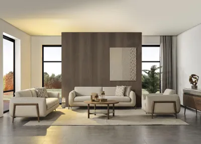 Produktbild von Komplette Polstersofa Couchgarnitur Sofagarnitur Beige Stoff Stoffsofa