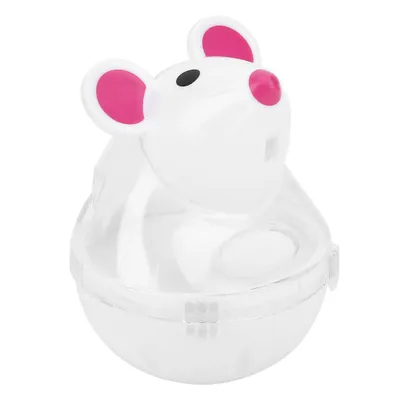 Image de Distributeur automatique de nourriture sans fuite pour animaux domestiques (chat/chien) avec distribution lente de nourriture, design de souris, jouet en forme de balle (blanc)