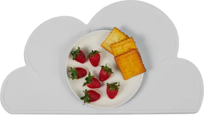 Immagine prodotto di Relaxdays Tovaglietta per bambini, Nuvola, antiscivolo, lavabile, tappetino da tavola in silicone per neonati, L x P: 47 x 26,5 cm, grigio chiaro