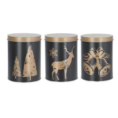 Obrázek produktu pro H&S Decoration Storage Socket Christmas 3 Set Aluminium Black/Gold 14x10,5 cm