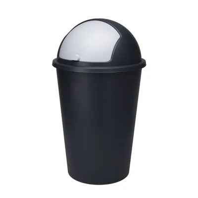 Produktbild von XXL Abfalleimer mit Schiebedeckel schwarz - 50 L - Runder Mülleimer mit Kuppel Deckel recycelbar