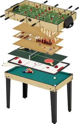 Image de KANGUI Table de jeux 10 en 1 - Baby-Foot - Billard - Ping Pong - Hockey - Bowling - Cartes - Structure Bois - Accessoires Inclus