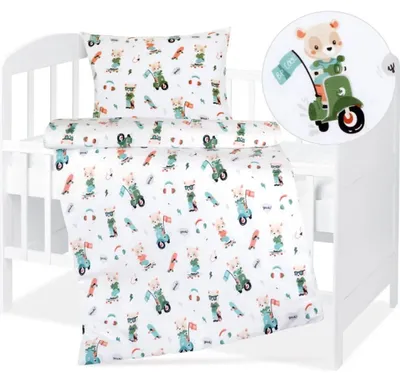 Obrázok produktu pre Detská bavlnená posteľná bielizeň – 90x135 cm, 45x60 – biela