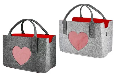 Produktbild von GILDE Tasche, "Love", Herzmotiv, kariert, Filz, grau, , 1 Stück wie abgebildet, L. 26 cm, B. 40 cm, H. 25 cm 44794