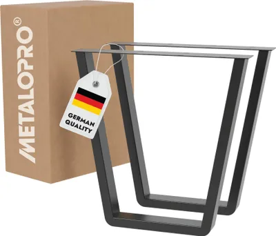 Image de MetaloPro Pieds de Table Atria Round Lite - 2x Pieds En Métal Noir De Forme Trapézoïdale Arrondie Pour Des Tables De Travail Et De Repas Modernes De Style Minimaliste
