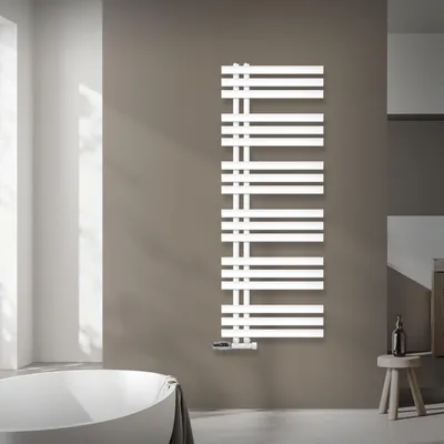 Zdjęcie produktu dla Grzejnik łazienkowy LuxeBath Design, 500x1400 mm, biały, zestaw przyłączeniowy termostat narożny, bez elementu grzejnego