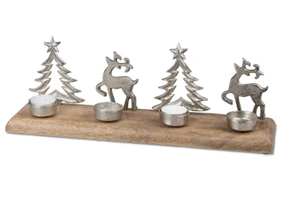 Produktbild von Adventsleuchter TANNEN und HIRSCHE L. 40cm Alu + Mango Holz Formano W24