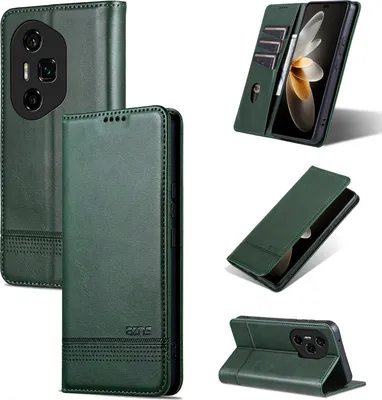 Image de Etui en cuir pour Honor 300 Ultra, étui portefeuille pliable avec fermeture magnétique et support vert