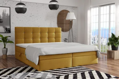 Produktbild von Boxspringbett Schlafzimmerbett BASILIO 140x200cm Stoff Fresh Senf