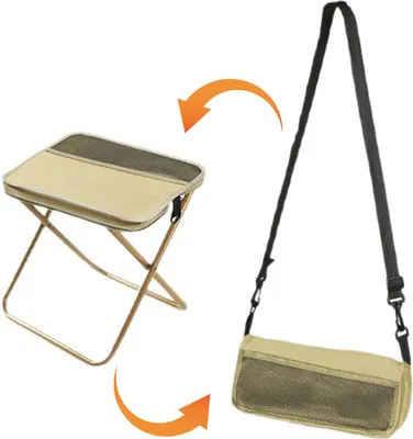 Produktbild von Mini-Klapphocker mit Tragetasche, tragbar, leicht, robust, ideal für Outdoor-Aktivitäten wie Camping, Rucksackreisen, Strand, Picknick und Angeln. Zusammenklappbarer Stuhl mit Sitzfläche.