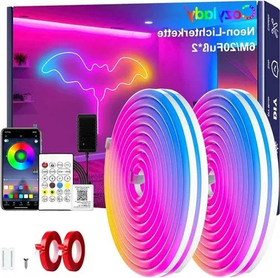 Immagine prodotto di Striscia LED neon RGB da 12 m con doppio nastro adesivo - Cavo luminoso LED da 24 V con app/telecomando per camera da letto e soggiorno