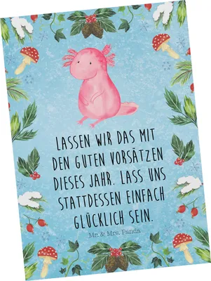 Produktbild von Mr. & Mrs. Panda Postkarte Axolotl Glücklich - Eisblau - Geschenk, einzelkarte, bildkarte, Weihnachten, Grußkarte, Ansichtskarte, Postkarten