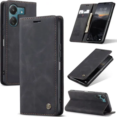 Image de Étui Xiaomi Redmi 13C /Poco C65, étui rétro en cuirPolyuréthaneavec fonction de support Housse de protection pour Xiaomi Redmi 13C /Poco C65 noir