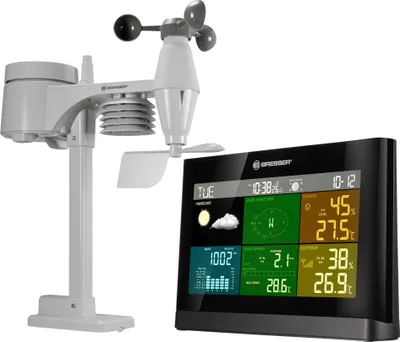 Produktbild von Bresser Optics 7002550CM3000, Schwarz, Grau, Anemometer (Windgeschwindigkeit), Innen-Hygrometer, Innen-Thermometer, Außen-Barometer,..., Kunststoff, 0 - 50 m/s, 20 - 90%, 20 - 90%