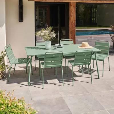 Produktbild von Gartentisch und 6 Metallstühle Grün - Oviala Palavas