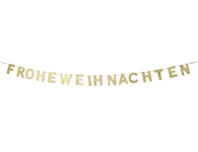 Produktbild von Holz Girlande mit Schriftzug "Frohe Weihnachten" 190x10 cm | 12454 - Gold