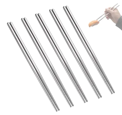 Essstäbchen aus Edelstahl 304, 5 Paar, 23 cm, silber, spülmaschinenfest