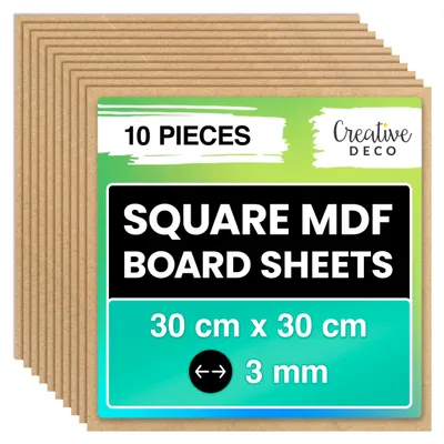 Obrázok produktu pre Creative Deco 10 x 30 x 30 cm doska MDF | 300 x 300 x 3 mm | Dosky MDF na kutilstvo a ručné práce | Ideálne na pyrografiu, rezanie laserom, modelárstvo, frézovanie, CNC ploter, vyrezávačka