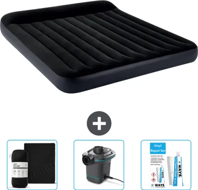 Produktbild von Intex Luftbett - 2 Personen - 183 x 203 x 25 cm - Dunkelblau - Im Lieferumfang enthalten Spannbettuch - Pumpe en Reperaturset