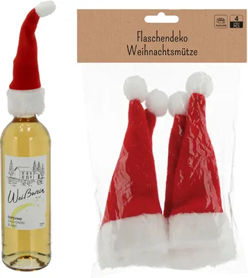 Produktbild von *V* Flaschendeko "Weihnachtsmütze", 4er Set
