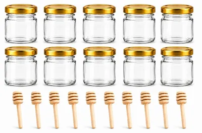 Image de Petits pots en verre de 40 ml avec couvercle et cuillère à miel
