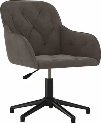 A dark gray velvet office chair with a black base and five legs.
