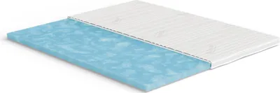 A cross-section view of a mattress topper, showing its layered construction.
