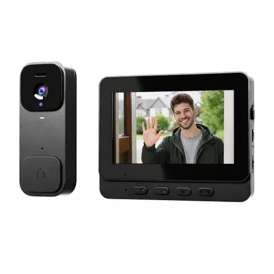 Image de Sonnette vidéo AIORBER avec moniteur, interphone, vision nocturne, fonction d'enregistrement, pas besoin de WLAN, facile à utiliser - Noir