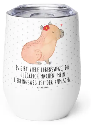 Produktbild von Mr. & Mrs. Panda thermosbecher Capybara Blume - Weiß - Geschenk, Thermo Becher, Reisebecher, Thermobecher, Lustige Sprüche, kaffee tasse, glühweinbecher
