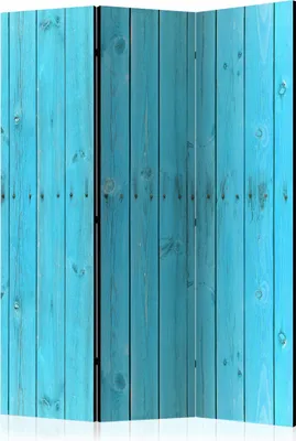 Produktbild von 3-teiliger Doppelseitiger Vlies Paravent - The Blue Boards 135x172 cm Muster f-B-0102-z-b