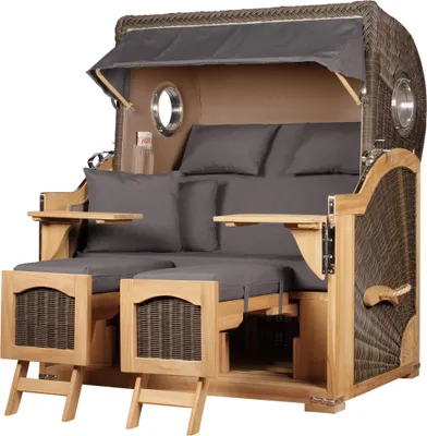 Produktbild von Strandkorb-Set - bene living - Ammersee Grande XL Teak - PE grau - Modell 551 - inkl. Liftersystem